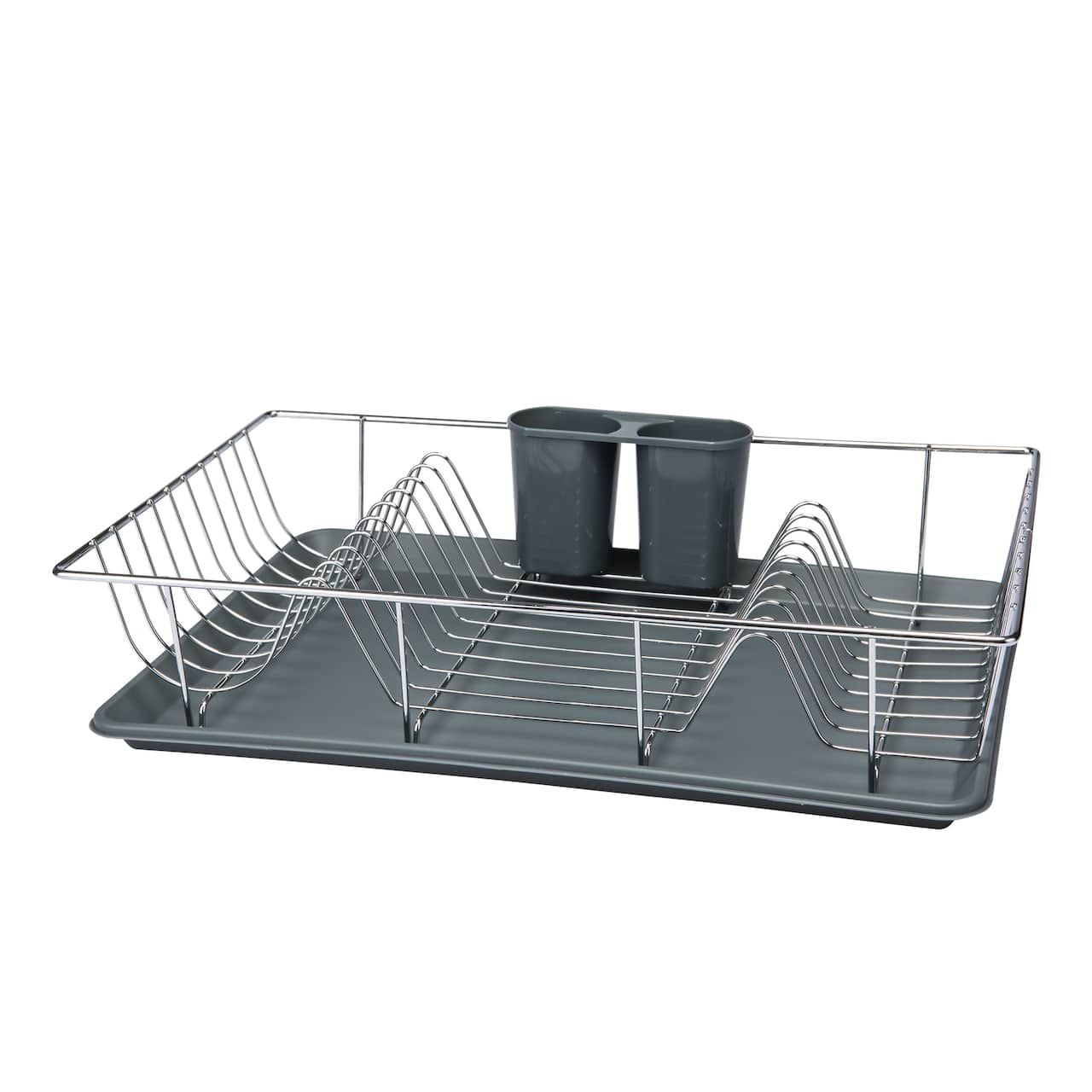 Kitchen Details Gray 3-Piece Chrome Dish Rack with Tray